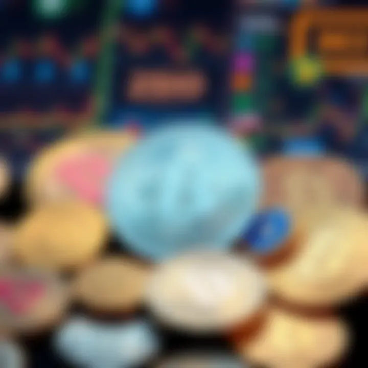 Various cryptocurrency coins showcasing symbols of real-world applications like finance and technology