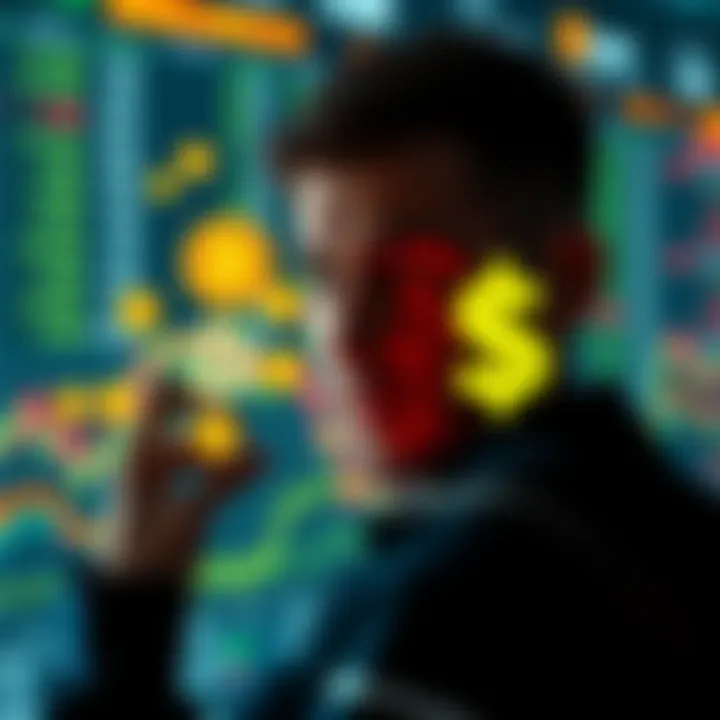 A person looking at a chart with cryptocurrency symbols on one side and stock symbols on the other side, showing the difference in investments.