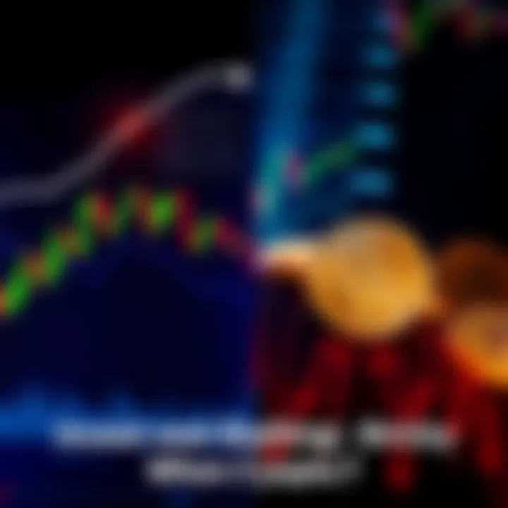 A split image showing a rising stock market graph on one side and a declining cryptocurrency graph on the other side, representing contrasting investment performances.