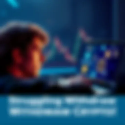 A person looking frustrated while trying to withdraw cryptocurrency from a wallet on a laptop, with various cryptocurrency symbols visible on the screen.