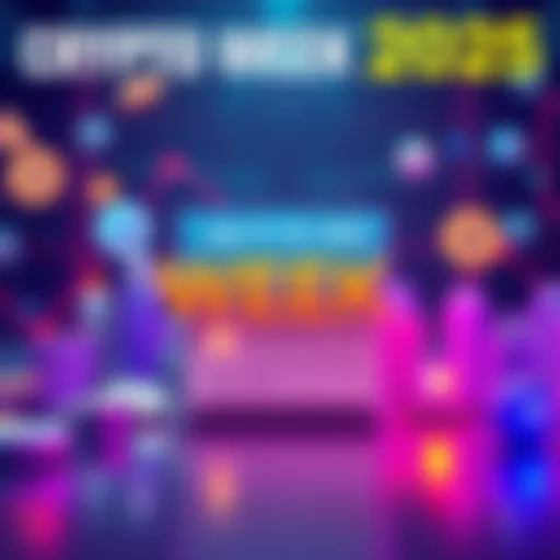 A visual representation of Crypto Week 2025, featuring icons of digital currencies and a calendar marked for July 14-18, 2025.