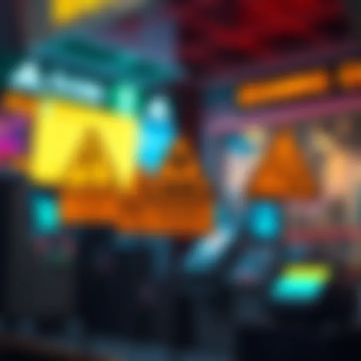 A digital representation of a cryptocurrency exchange showing warning signs for unethical coins, symbolizing the call for delisting shady cryptocurrencies.