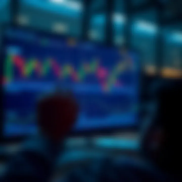 A person looking at cryptocurrency charts on a computer screen, showing fluctuating prices and coin symbols, representing the speculative mindset in crypto trading.