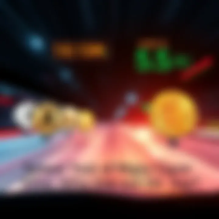 A visual representation of different cryptocurrencies racing against each other, with performance metrics displayed above each coin.
