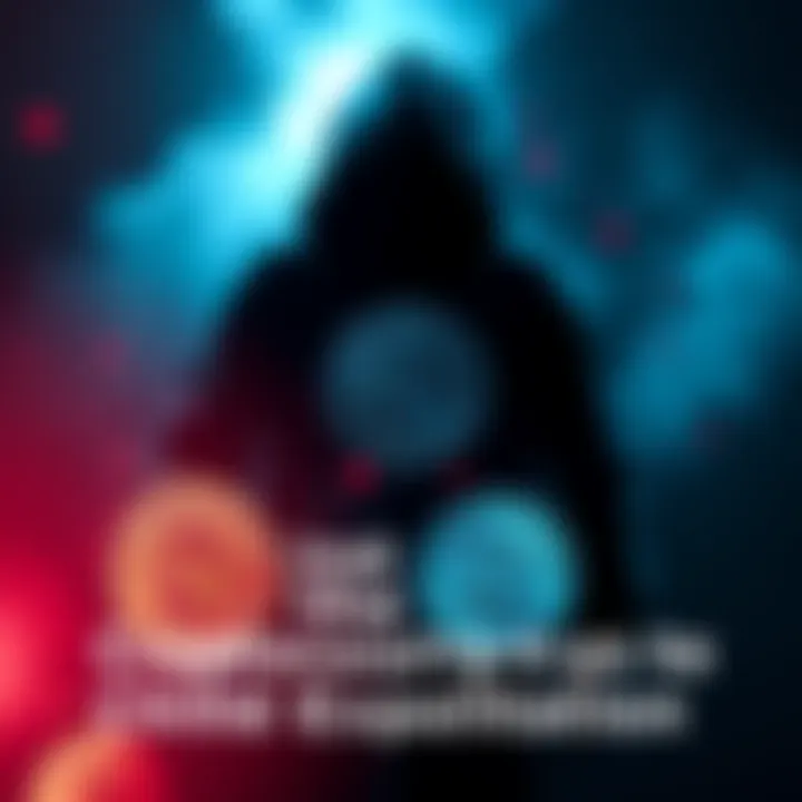 A visual representation of cryptocurrency symbols with a shadowy figure representing child exploitation in the background