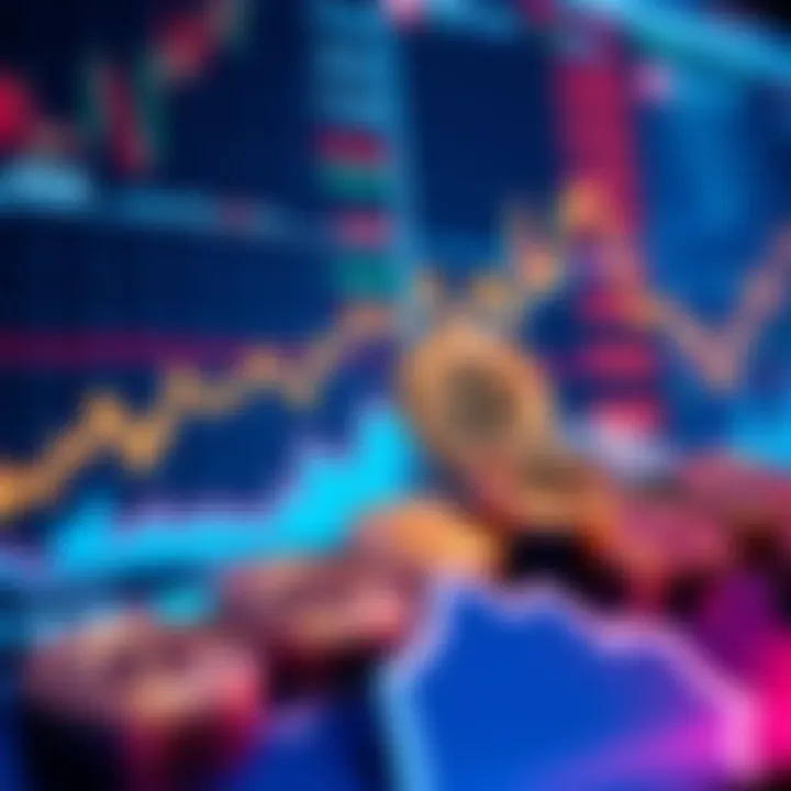 A display showing various cryptocurrency coins with upward trends and market data