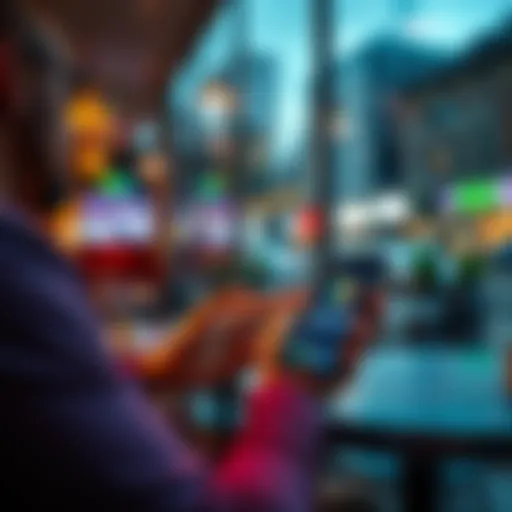 A person using a smartphone to access a cryptocurrency app while sitting at a café, symbolizing the integration of crypto into daily activities.