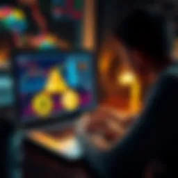 Cryptocurrency Investment Options A person analyzing cryptocurrency market data on a laptop, with Bitcoin and Ethereum logos visible on the screen, alongside charts and graphs.