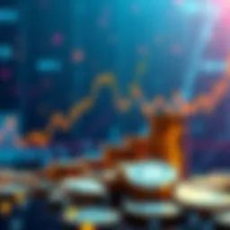 A graphic showing rising cryptocurrency charts and coins, symbolizing investment growth.