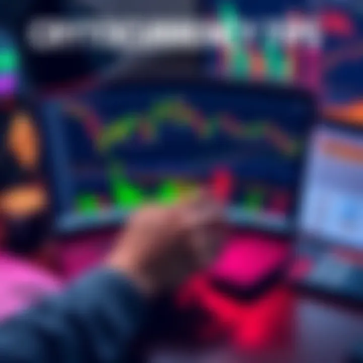 A person analyzing cryptocurrency charts on a laptop with financial reports and a calculator nearby.