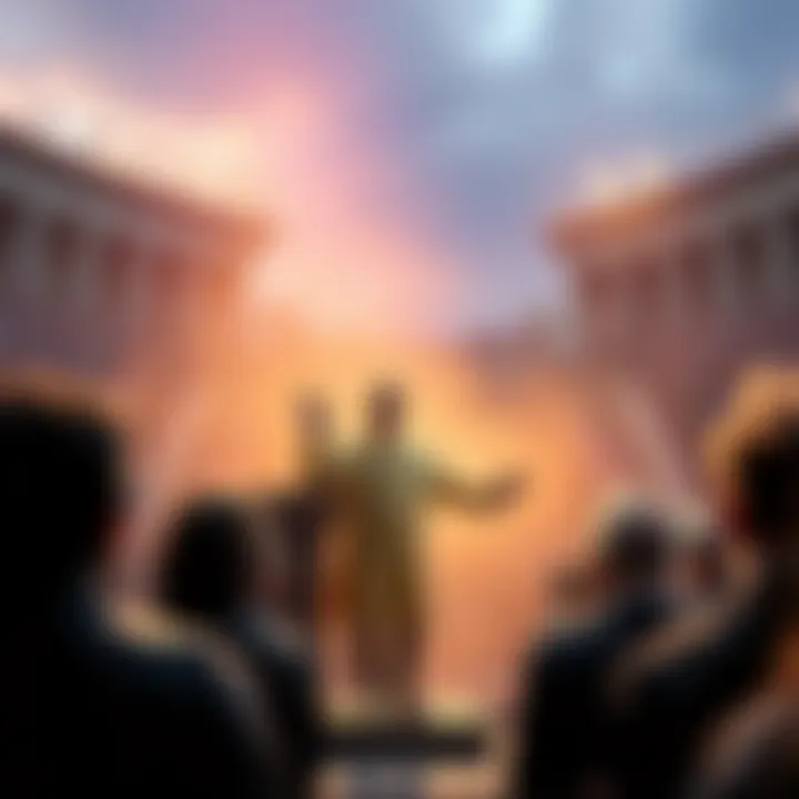 Cryptocurrency leader making a declaration Crypto figure stands confidently while addressing a crowd, showcasing the divided opinions within the community.