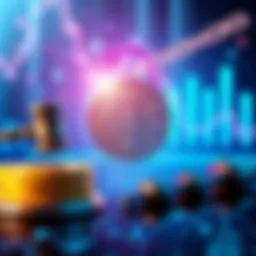 A graphic showing a digital bitcoin symbol with a lock and a gavel to represent regulations on cryptocurrency