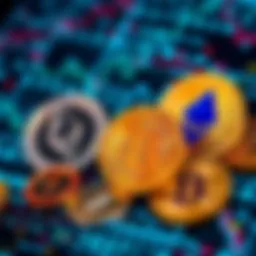 Various cryptocurrency symbols including Bitcoin and Ethereum on a digital background