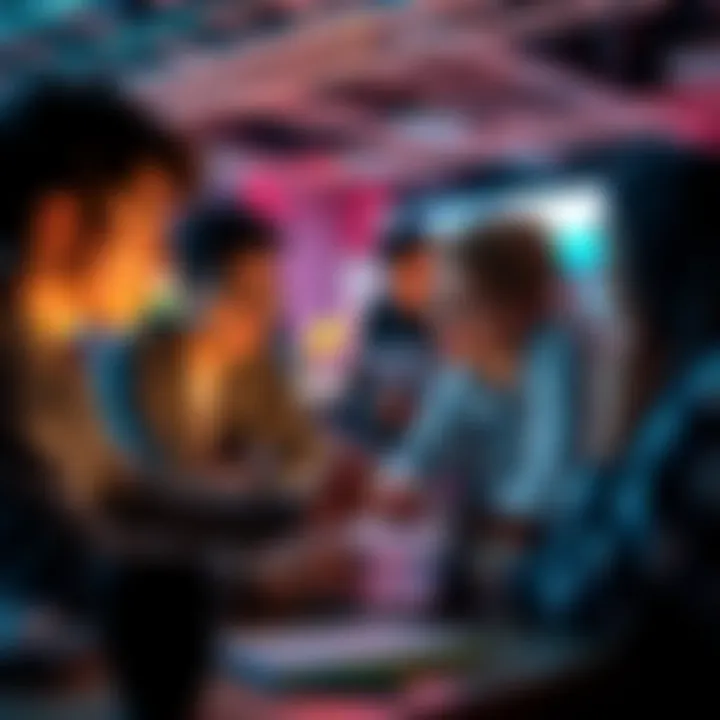 A group of computer science students working together on a laptop during a hackathon, brainstorming ideas and discussing their project.