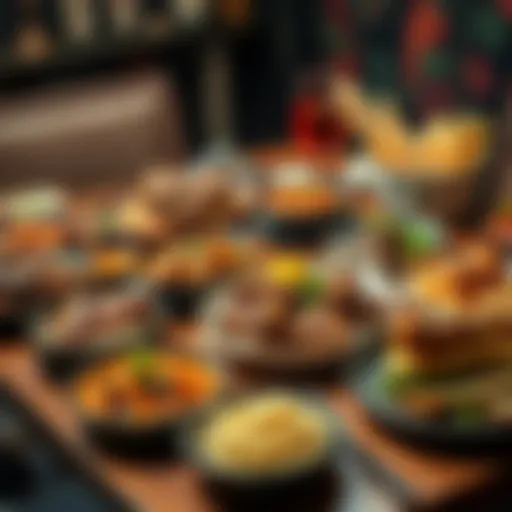 A colorful spread of various meat dishes served on a nicely set table, showcasing a culinary comeback after financial struggles.
