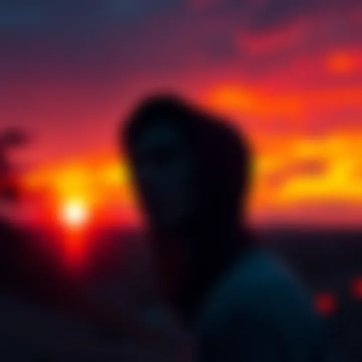 A person looking contemplatively at a sunset, symbolizing change and endings.