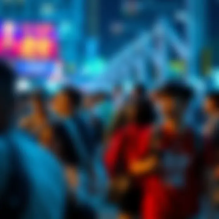 A diverse group of people participating in various cultural events, reflecting recent trends and influences on everyday life.