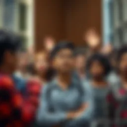 A group of diverse individuals engaged in discussion, raising their hands to ask questions, symbolizing curiosity and the quest for knowledge.