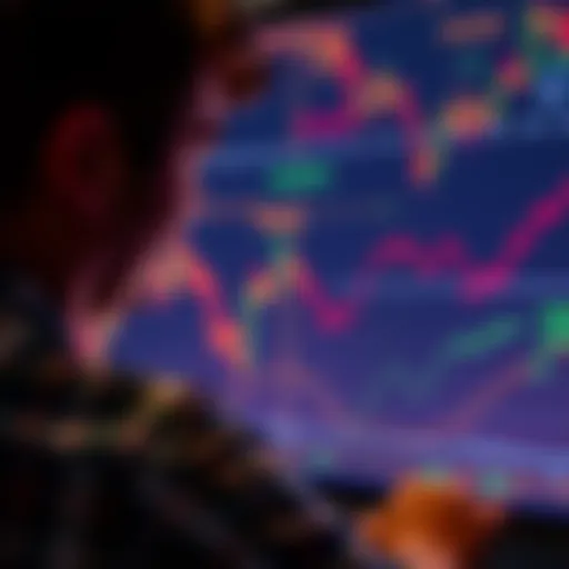 A person looking at fluctuating currency graphs on a screen, displaying instability in money value