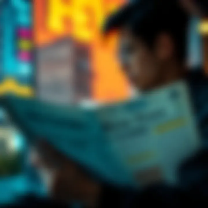 Current News Insights A person reading a newspaper with important headlines highlighted.