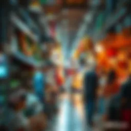 Current Sales Trends A diverse group of people engaged in buying and selling items at a bustling market.