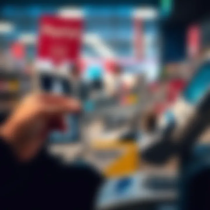 A person using a Curve card to pay at a store checkout with a PayPal logo visible on the register