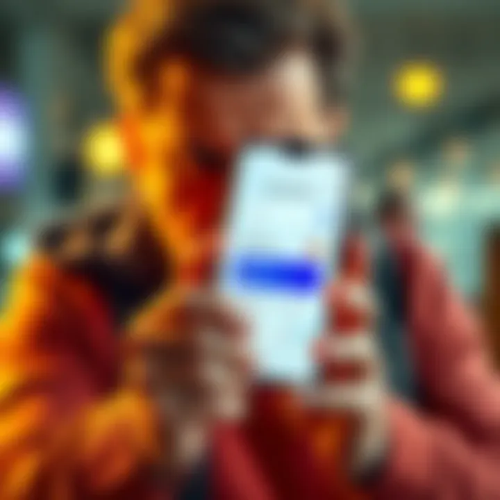 A disgruntled customer holding a phone displaying the Revolut Pro app, showcasing an interface with visible fees and payment delays