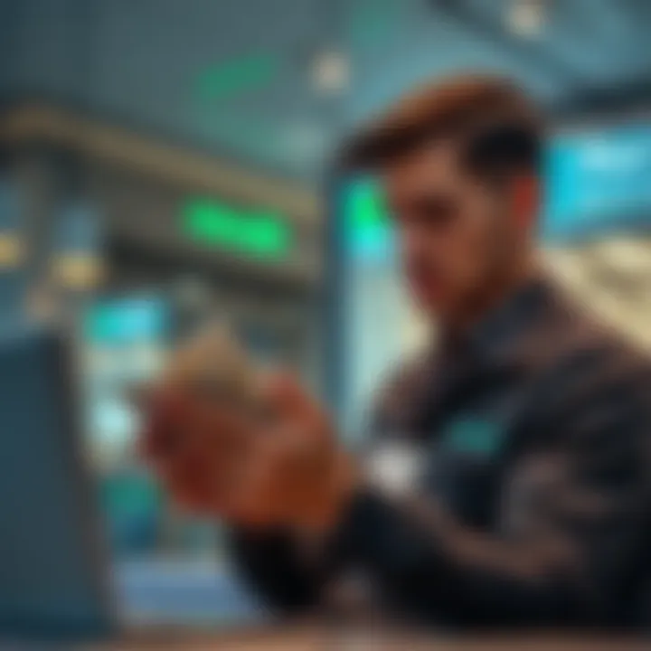 A worried customer reviewing their finances as they transfer money from Revolut to a traditional bank for safety.