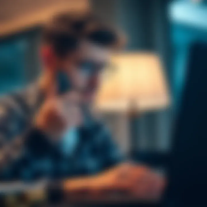 Customer with Ledger Nano S Device A worried customer holding a Ledger Nano S device while looking at their laptop screen, concerned about stolen recovery phrase and Bitcoin security.