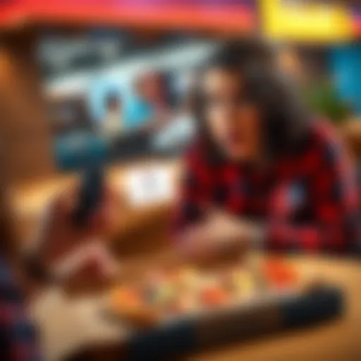 A surprised customer looking at their phone with a pizza box on the table, showing a refund notification from Domino's