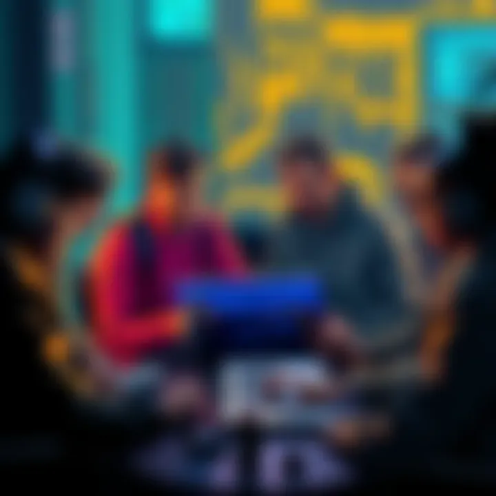 A group of people discussing cryptocurrency ideals with laptops and digital devices, contrasting early privacy values with modern financial strategies.