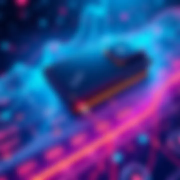 A conceptual illustration of the Daedalus wallet syncing with the Cardano blockchain, featuring a timeline with past and present dates.