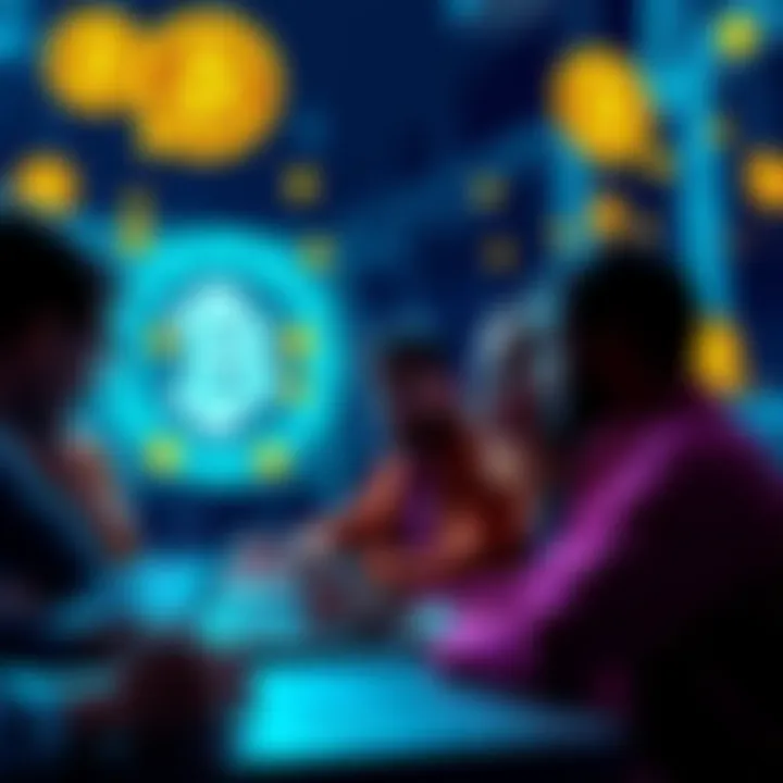 Daily Bitcoin Discussion People engaging in a vibrant Bitcoin conversation online, with cryptocurrency symbols in the background.