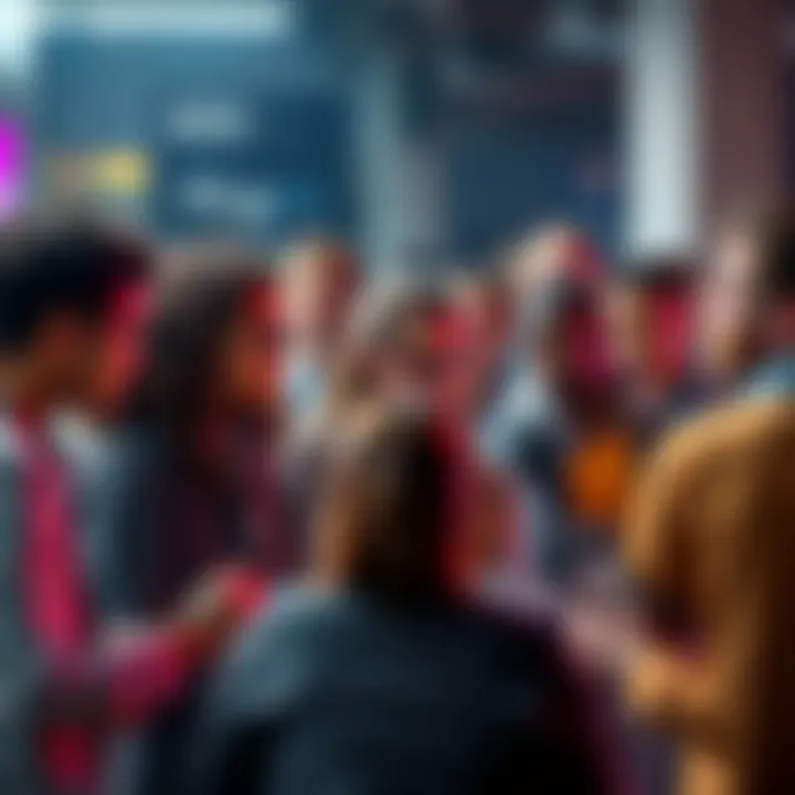 A diverse group of people engaging in conversation about current events and trading ideas in an online forum setting.