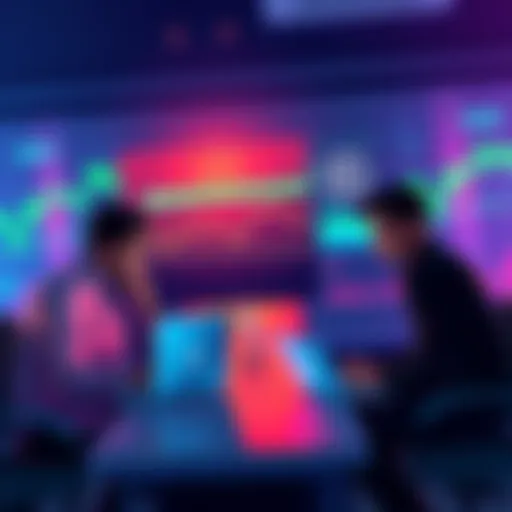 Daily Crypto Discussion A group of people engaging in discussion about cryptocurrency with laptops and charts in front of them