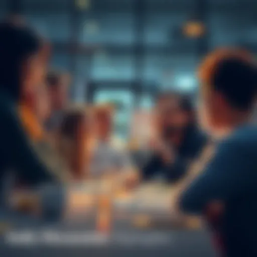 Group of people engaged in lively conversation during a discussion.