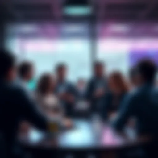 A group of people discussing various topics related to trading strategies and current events in a friendly setting