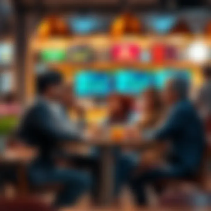 A group of people engaging in a discussion about trading ideas and strategies at a coffee shop