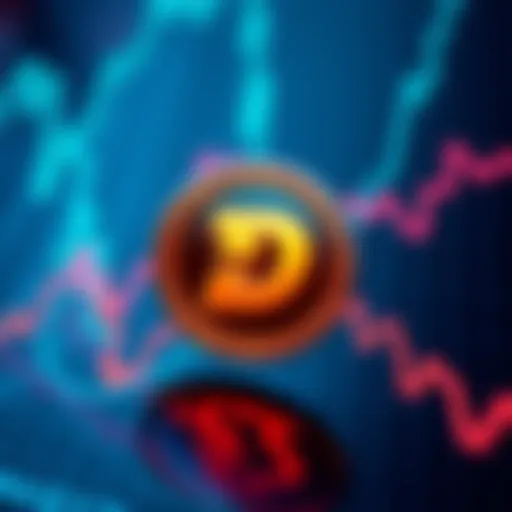 A graphic representation of the Dash cryptocurrency logo set against a backdrop of declining charts, symbolizing struggles in adoption