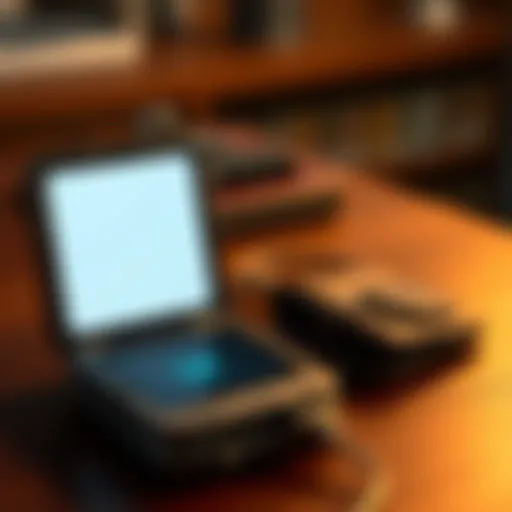 A dead Nano S cryptocurrency wallet with an empty screen next to an open soft wallet on a table, symbolizing the user's struggle to access funds.