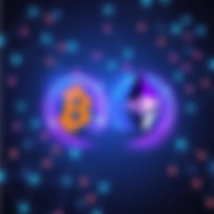 Decentralized BTC to ETH Swap Concept Illustration showing a digital exchange between Bitcoin and Ethereum symbols with a decentralized network background