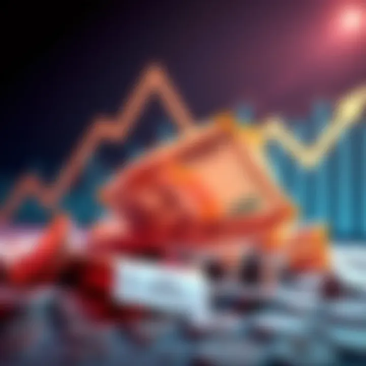 A visual representation of currency notes losing value, with a downward trend graph in the background showing economic decline.