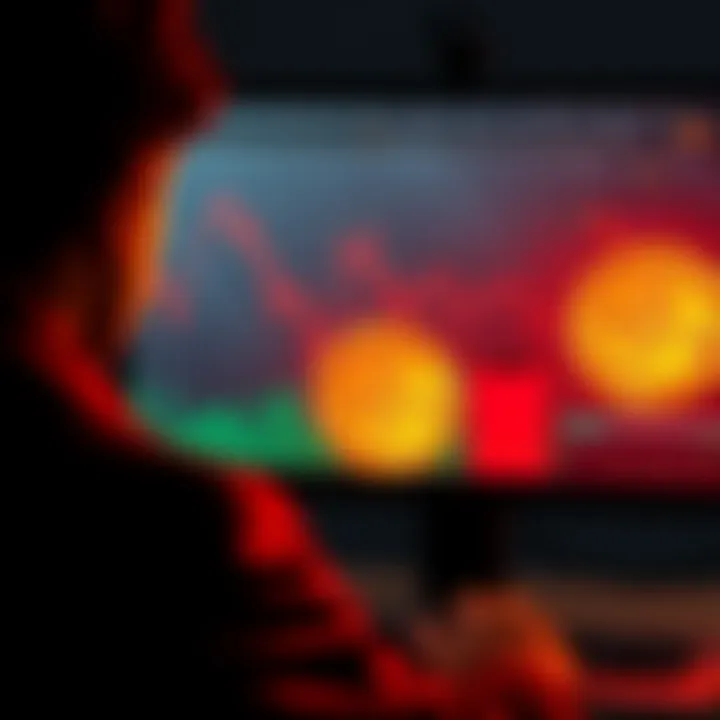 Person looking concerned at a screen showing falling Dogecoin prices