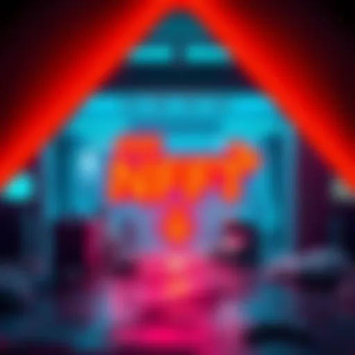 A graphic showing declining NFT sales with a downward arrow and digital art pieces fading away.