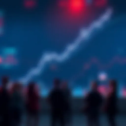 Graph showing a downward trend in cryptocurrency values with people discussing around it