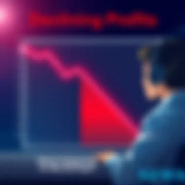 A graph showing a sharp decline in profits from positive to negative earnings, with a concerned person looking at the chart.