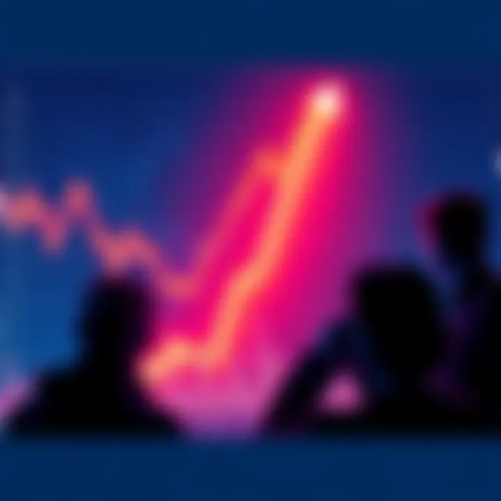 A chart showing a downward trend in cryptocurrency value with concerned people looking at it.