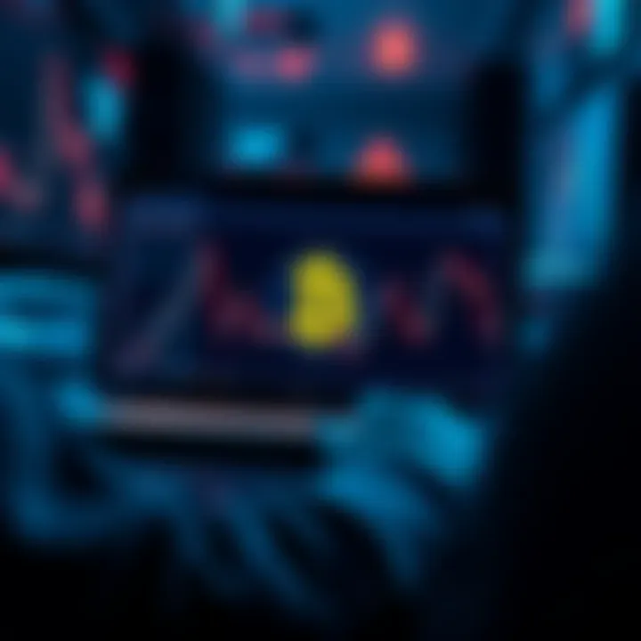 A person looking at a falling Bitcoin chart on a laptop screen, showing signs of concern over investment choices.