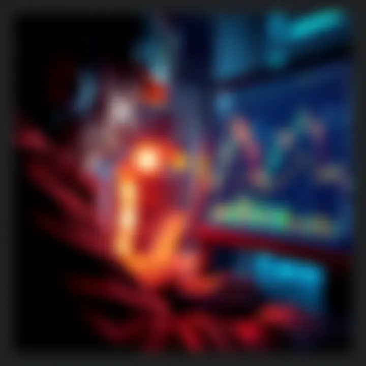 A miner looks concerned at a computer screen showing decreasing profit graphs related to mining.