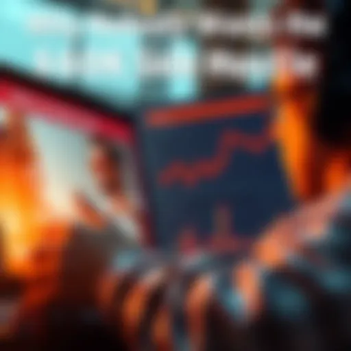 Declining Side Hustle Interest A person looking uncertainly at a laptop screen displaying side hustle opportunities, with a graph showing a downward trend in the background.